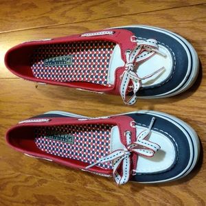 Sperry red white and blue slip on shoes